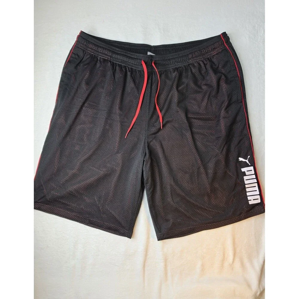 Puma Mens Black And Red Basketball Mesh Shorts Drawstrings Size 3XL